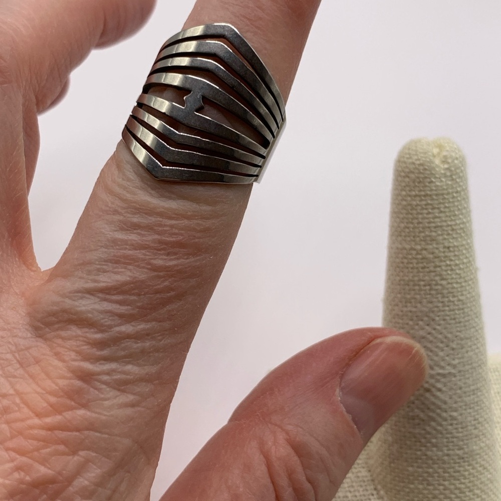 Stainless Steel Chevron Statement Ring Size 7.5